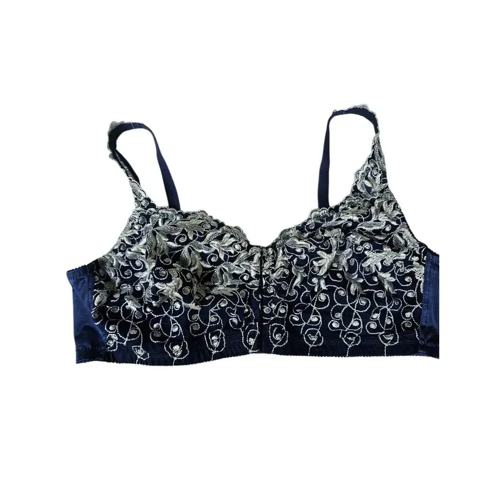 Amoureuse Bra Blue & Silver Embroidered U/W Unlined 46C Front Close 27-0598-6
